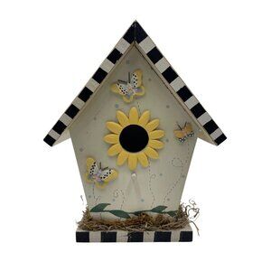 Debbie Mumm Decorative Butterfly Birdhouse Yellow Flower Black & White Striped
